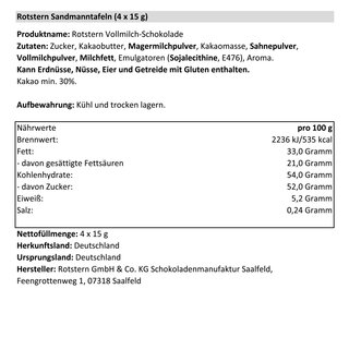Rotstern Sandmann-Tafeln Schoko 4x15 g