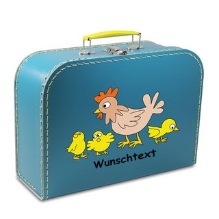 Kinderkoffer 16 cm petrol mit Hühnerfamilie und Wunschname