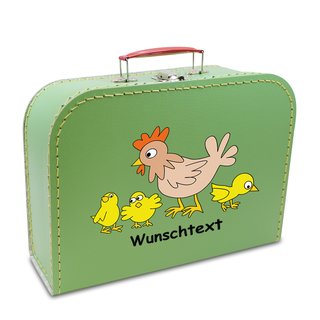 Kinderkoffer 25 cm hellgrün mit Hühnerfamilie und Wunschname