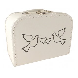 Hochzeitskoffer weiß mit Tauben 25 cm