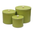 3er Set Pappdosen Geschenkdosen grün mit weißen Punkten Ø 20/25/30 cm