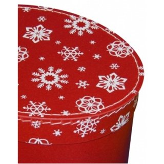 Pappdose Weihnachten oval rot mit Schneeflocken auf Deckel 29 cm