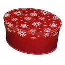 Pappdose Weihnachten oval rot mit Schneeflocken auf...