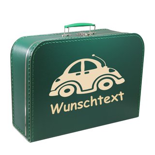 Kinderkoffer 16 cm dunkelgrün mit Auto beige und Wunschname