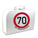 Pappkoffer 30 cm weiß mit "70" und Wunschtext