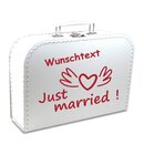 Hochzeitskoffer 16 cm weiß "Just married!" rot mit Wunschtext