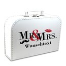 Hochzeitskoffer 25 cm weiß "Mr.&Mrs." mit Bart und Mund mit Wunschtext
