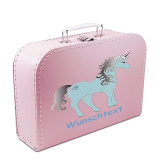 Kinderkoffer 16 cm rosa mit Einhorn blau und Wunschname