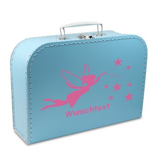 Kinderkoffer 16 cm blau mit Fee pink und Wunschname