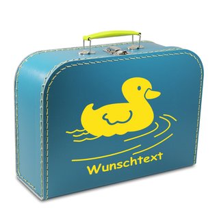 Kinderkoffer 16 cm petrolblau mit Ente gelb und Wunschname