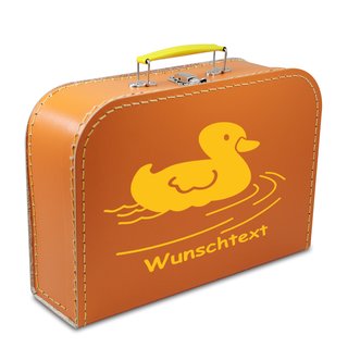 Kinderkoffer 20 cm orange mit Ente gelb und Wunschname