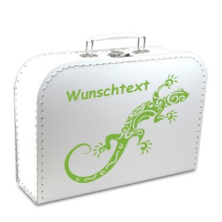 Kinderkoffer 16 cm weiß mit Eidechse grün und Wunschname