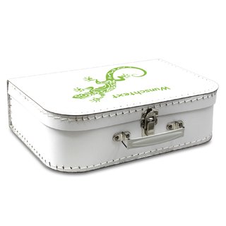 Kinderkoffer 16 cm weiß mit Eidechse grün und Wunschname