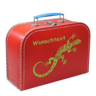 Kinderkoffer 20 cm rot mit Eidechse grün und Wunschname