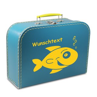 Kinderkoffer 20 cm petrol mit Fisch gelb und Wunschname