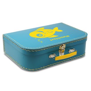 Kinderkoffer 20 cm petrol mit Fisch gelb und Wunschname