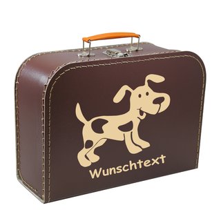 Kinderkoffer 16 cm braun mit Hund beige und Wunschname