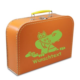 Kinderkoffer 35 cm orange mit Krokodil grün und Wunschname