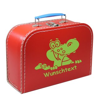 Kinderkoffer 20 cm rot mit Krokodil grün und Wunschname