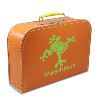Kinderkoffer 20 cm orange mit Frosch grün und Wunschname