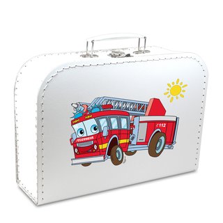 Kinderkoffer 20 cm weiß mit Feuerwehr und Sonne