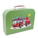 Kinderkoffer 35 cm hellgrün mit Feuerwehr und Sonne