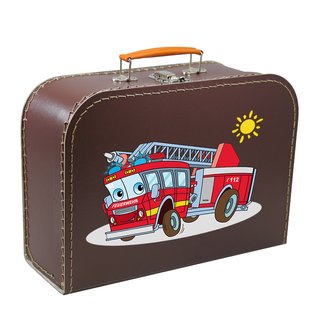 Kinderkoffer 40 cm braun mit Feuerwehr und Sonne