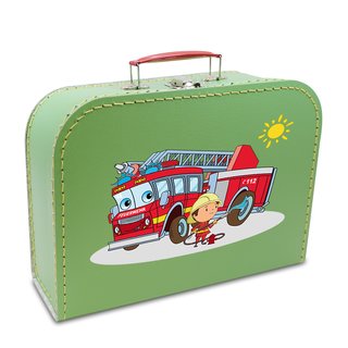 Kinderkoffer 20 cm hellgrün mit Feuerwehr, Feuerwehrmann und Sonne