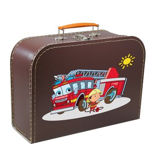 Kinderkoffer 40 cm braun mit Feuerwehr, Feuerwehrmann und Sonne