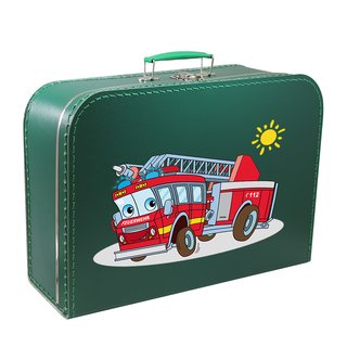 Kinderkoffer 40 cm dunkelgrün mit Feuerwehr und Sonne