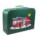 Kinderkoffer 45 cm dunkelgrün mit Feuerwehr und Sonne