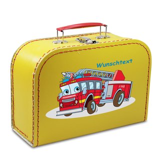 Kinderkoffer 30 cm gelb mit Feuerwehr und Wunschname