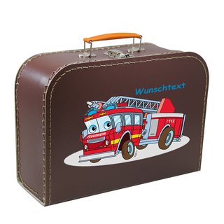 Kinderkoffer 40 cm braun mit Feuerwehr und Wunschname