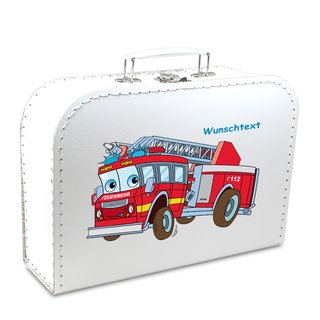 Kinderkoffer 30 cm weiß mit Feuerwehr und Wunschname