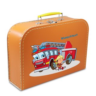 Kinderkoffer 35 cm orange mit Feuerwehr, Feuerwehrmann und Wunschname
