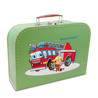 Kinderkoffer 40 cm hellgrün mit Feuerwehr, Feuerwehrmann und Wunschname