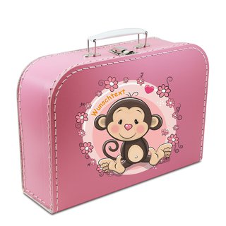 Kinderkoffer 25 cm pink mit Affe, Blumenborde und Wunschname