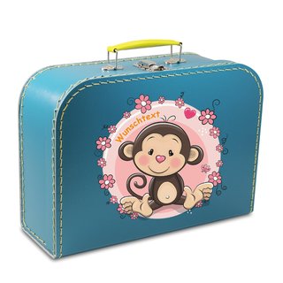 Kinderkoffer 25 cm petrol mit Affe, Blumenborde und Wunschname