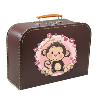Kinderkoffer 40 cm braun mit Affe, Blumenborde und Wunschname