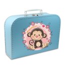 Kinderkoffer 20 cm blau mit Affe, Blumenborde und Wunschname