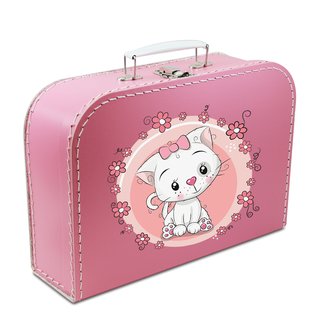 Kinderkoffer 25 cm pink mit Katze und Blumenborde