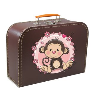 Kinderkoffer 40 cm braun mit Affe und Blumenborde