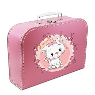 Kinderkoffer 30 cm pink mit Katze, Blumenborde und Wunschname