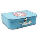 Kinderkoffer 25 cm blau mit Katze, Blumenborde und Wunschname