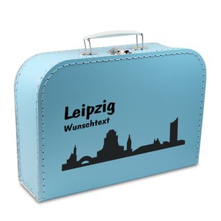 Pappkoffer 20 cm blau mit Skyline "Leipzig" und Wunschname