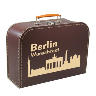 Pappkoffer 40 cm braun mit Skyline Berlin und Wunschname