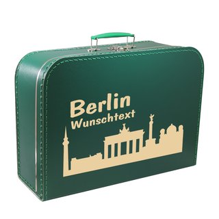 Pappkoffer 30 cm dunkelgrün mit Skyline "Berlin" und Wunschname