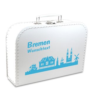 Pappkoffer 30 cm weiß mit Skyline "Bremen" und Wunschname