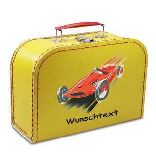 Kinderkoffer 16 cm gelb mit Rennwagen und Wunschname