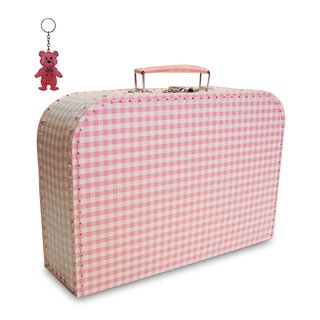 Kinderkoffer rosa/weiß kariert 45 cm inkl. 1 Reflektorbärchen